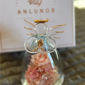 Anlunos Glass Angel Figurine with Pink Flowers